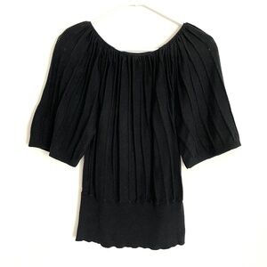 Women's Xhilaration Black Bubble Stripe Top Size Medium w/ Cinched Waist